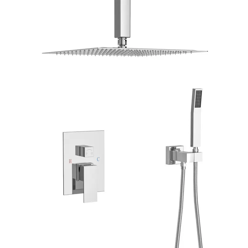 High-End Modern Adjustable Dual Shower Heads Set - 10 in Ceiling-Mount Square Rain Shower System with Swiveling Feature, Pressure Balance Rough-In Valve, Chrome Finish, ABS Construction, Stainless Steel Components
