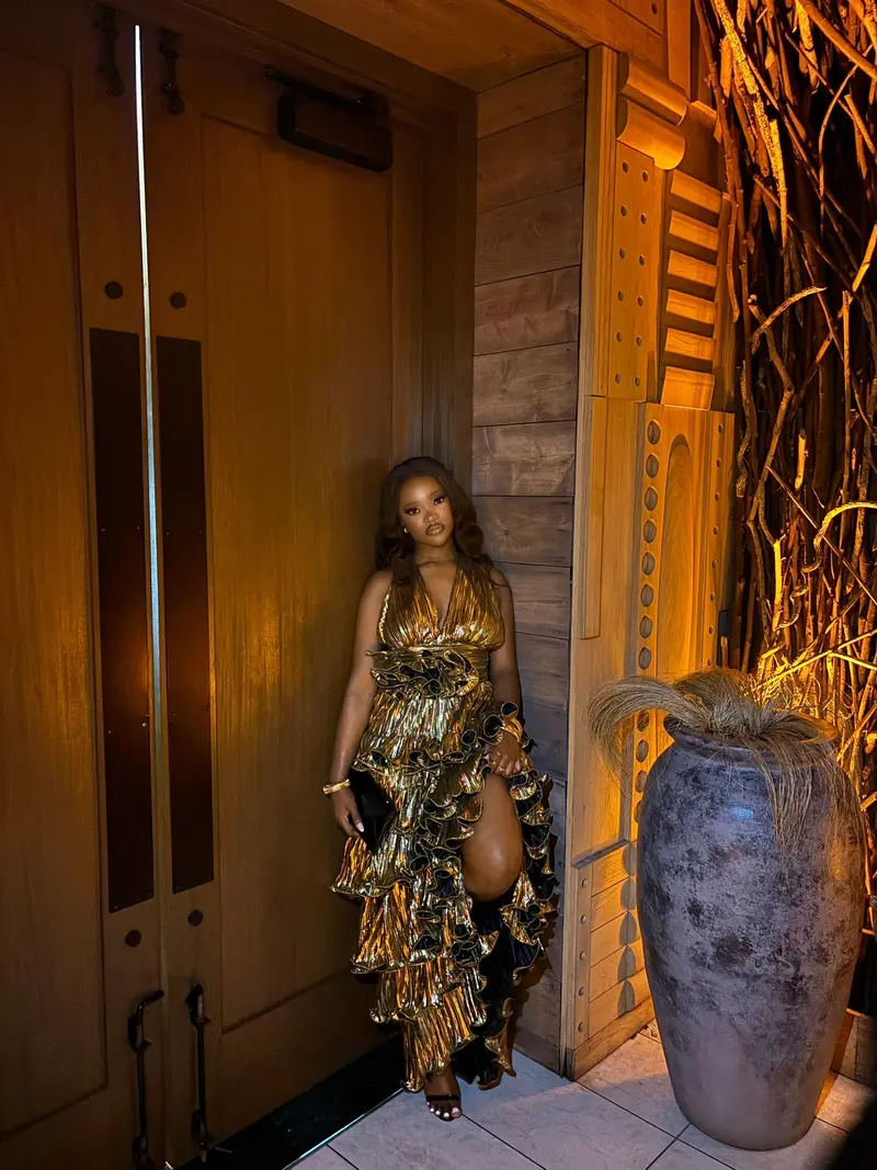 slim fit dress slacks Golden Sequin Gown