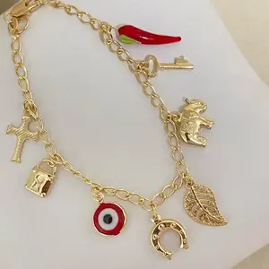 18k Gold Plated Charm Bracelet 7.5” Inches