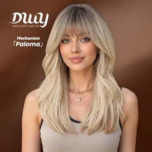Paloma -DWY【Gen 2 Large Realistic Scalp】Mid-Length Wavy Rooted Blonde with Bangs Glueless Synthetic Wig for Women 22 Inches