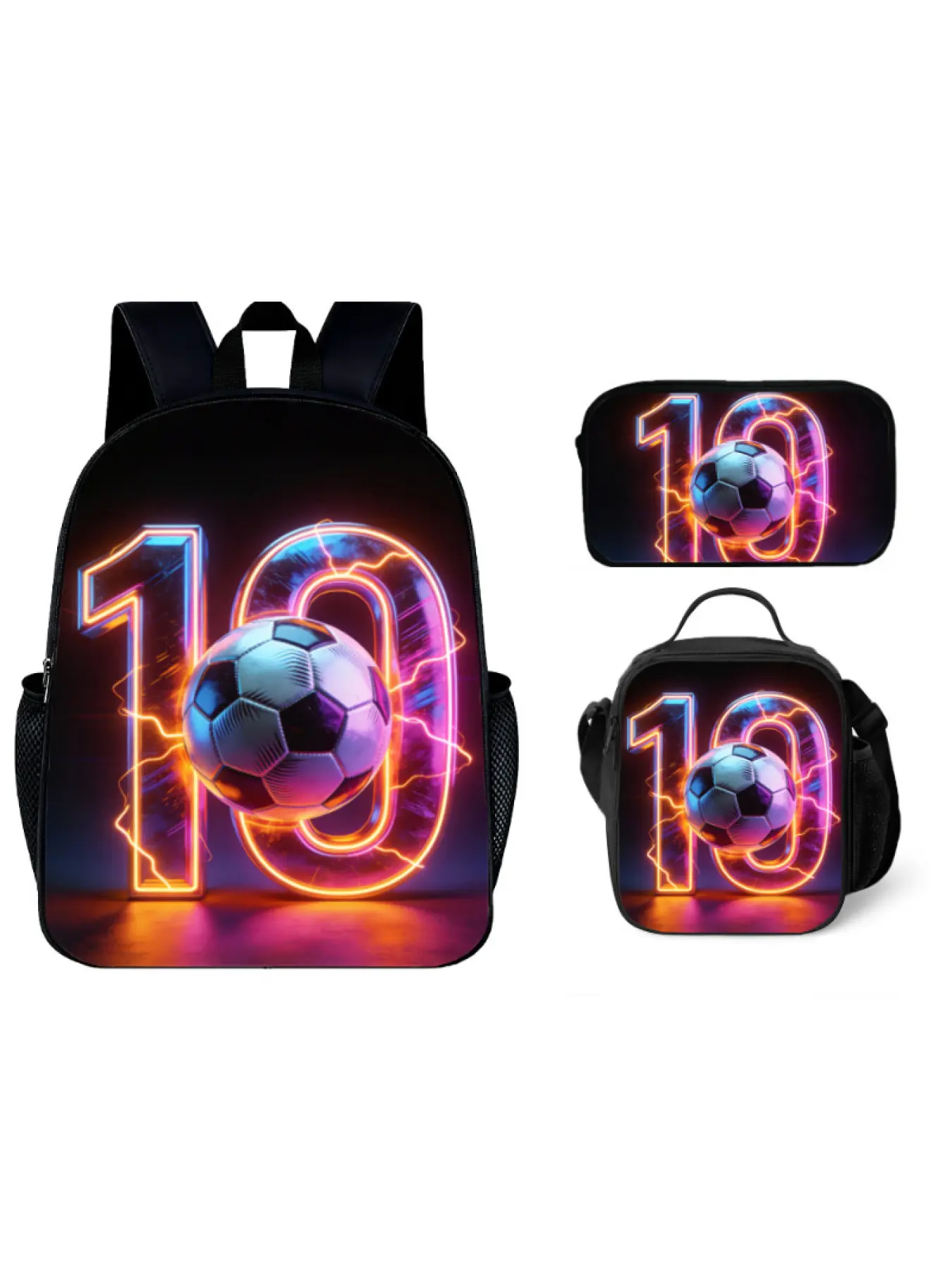3pcs Football Backpack Set, 17 Inch Lightweight Durable Backpack, Bookbag with Multi Compartments Adjustable Straps Includes Matching Lunch Bag and Pencil Case Ideal for Daily Use Travel Sports Practice or Urban Commuting