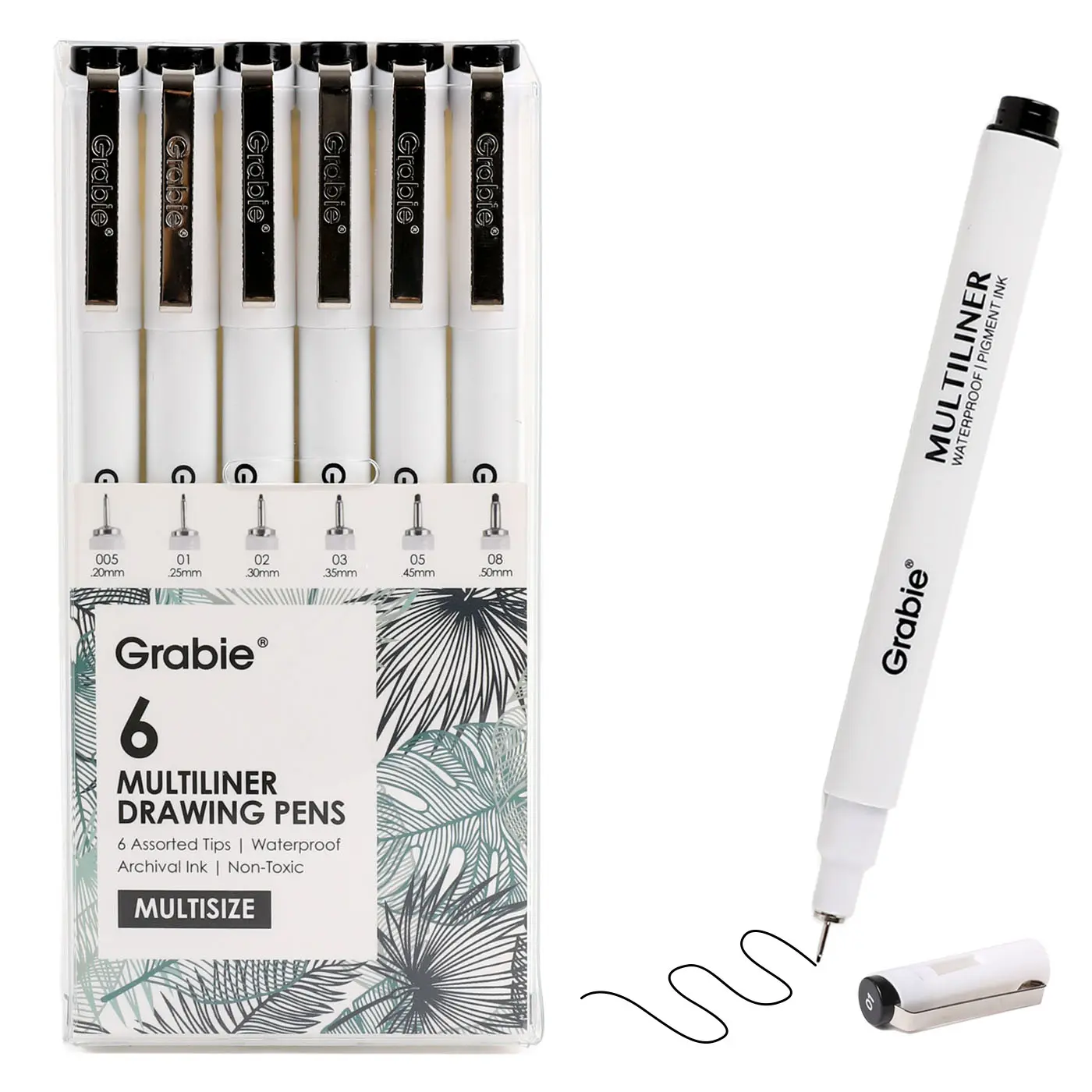 Grabie Waterproof Drawing Pen Set (6-Piece) - Alcohol Marker Resistant, Assorted Tips, Bleed-Free for Art Enthusiasts, Back to School, Class Reward Gift Idea