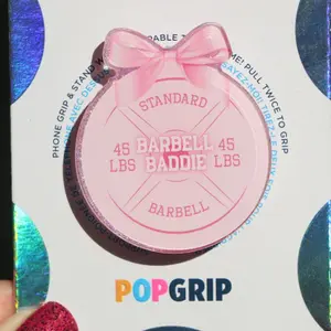 Barbell Baddie Resin Phone Grip Pink Gym Girlie Accessory Mini Phone Grip Expanding Magnetic mount sticky pop socket