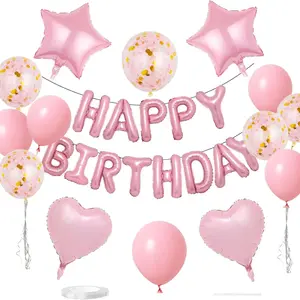 29 Pcs Light Blue Birthday Decorations, 3D Letters Balloon Banner, Pentagram Heart Foil Balloons, Heart Shaped Balloons, Confetti Balloons Kit for Kids' Parties, Happy Birthday Stars