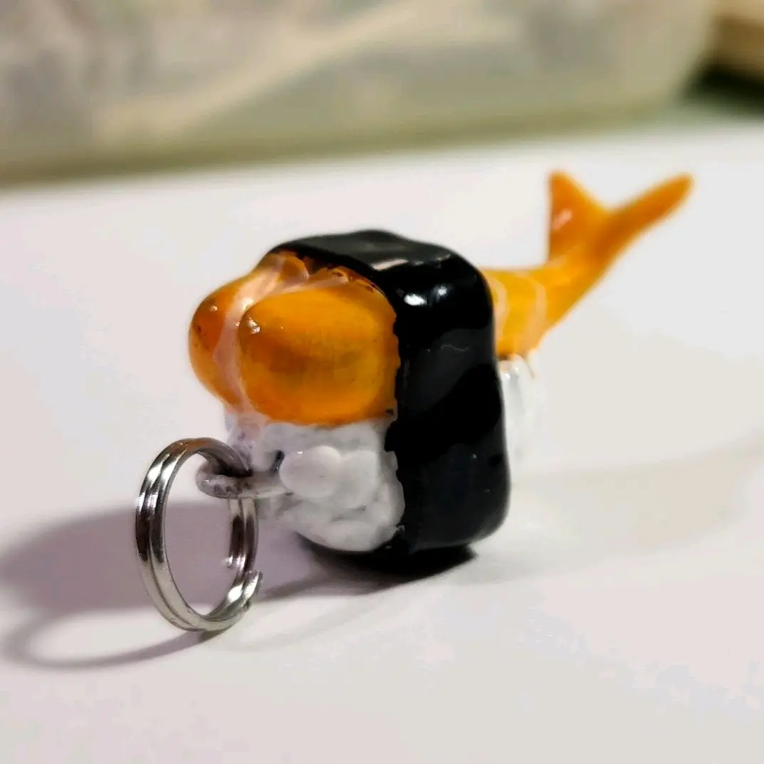 Hand Sculpted Shrimp Sushi Keychain