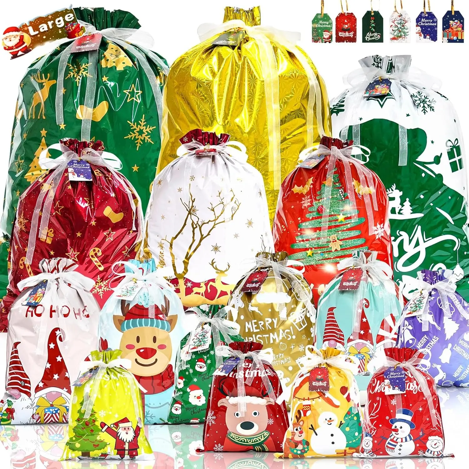 Christmas Gift Packaging Bag Set, Reusable Gift Bag, Drawstring Gift Bags, New Drawstring Closure Design, Perfect Holiday Decoration & Present Wrapping Solution
