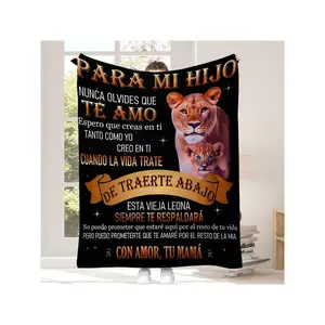 1pc Inspirational Lion Print Flannel Blanket For Son, Reversible All-Season Multipurpose Throw, Contemporary Digital Print Polyester Knitted Bedding With Encouraging Message, Machine Washable - 250-300Gsm-30*40in