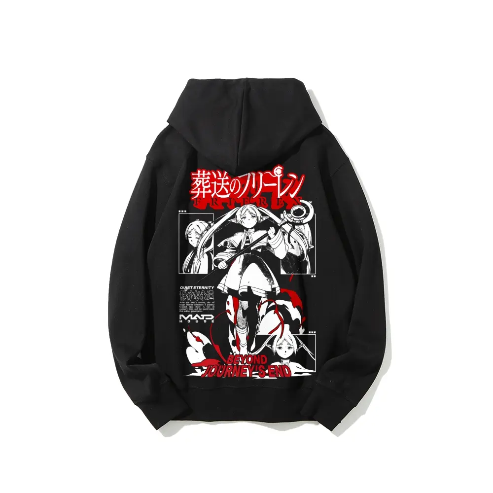 frieren beyond journey’s end anime print pure cotton hooded pullover sweatshirt independent design soft skin friendly street fashion trendy anime merchandise