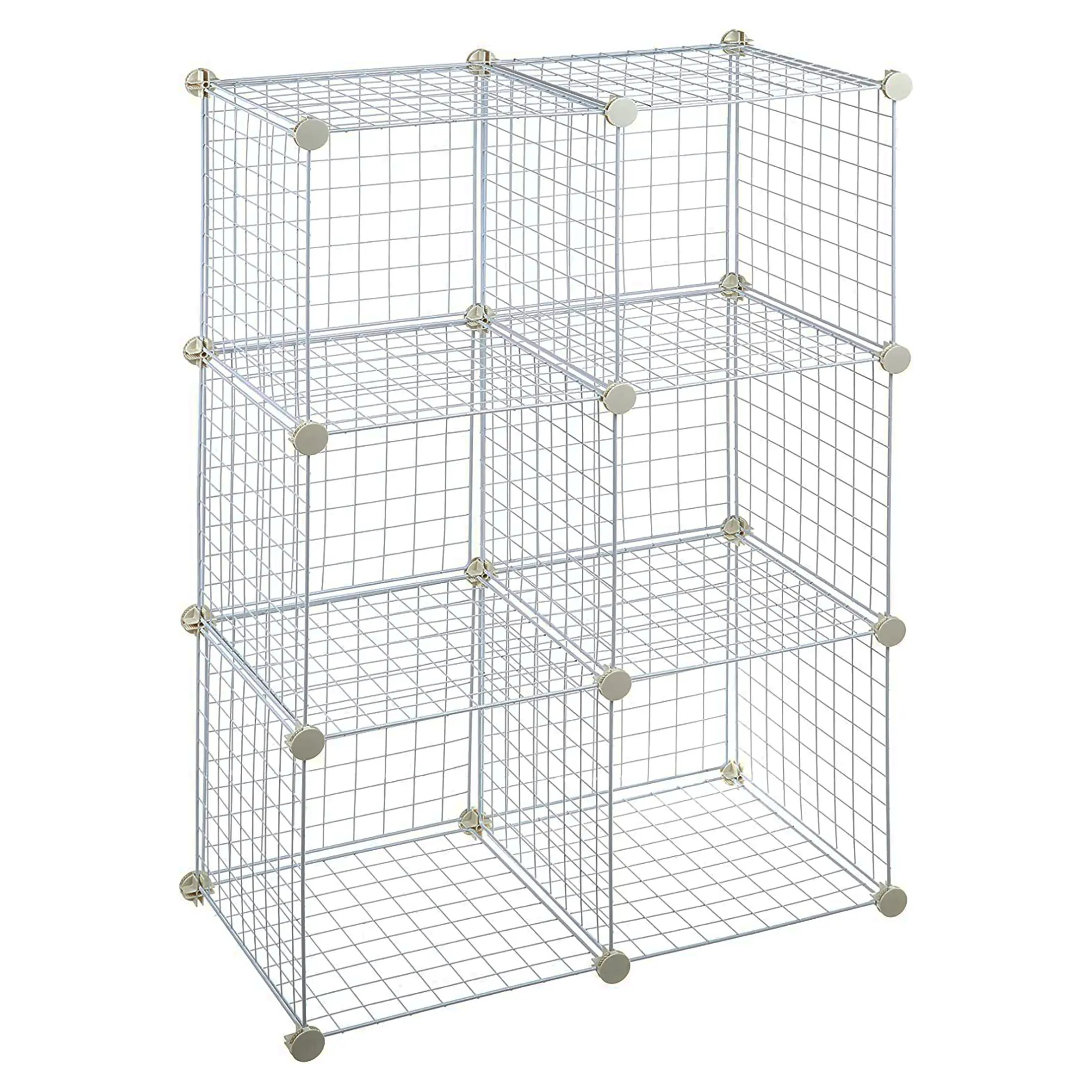 AllGoNicer 6-Cube White Wire Grid Storage Shelves, Stackable Cubes, 14" Interlock Stackable Cubes,locked corners, Floor-Stand or Wall-Hang.