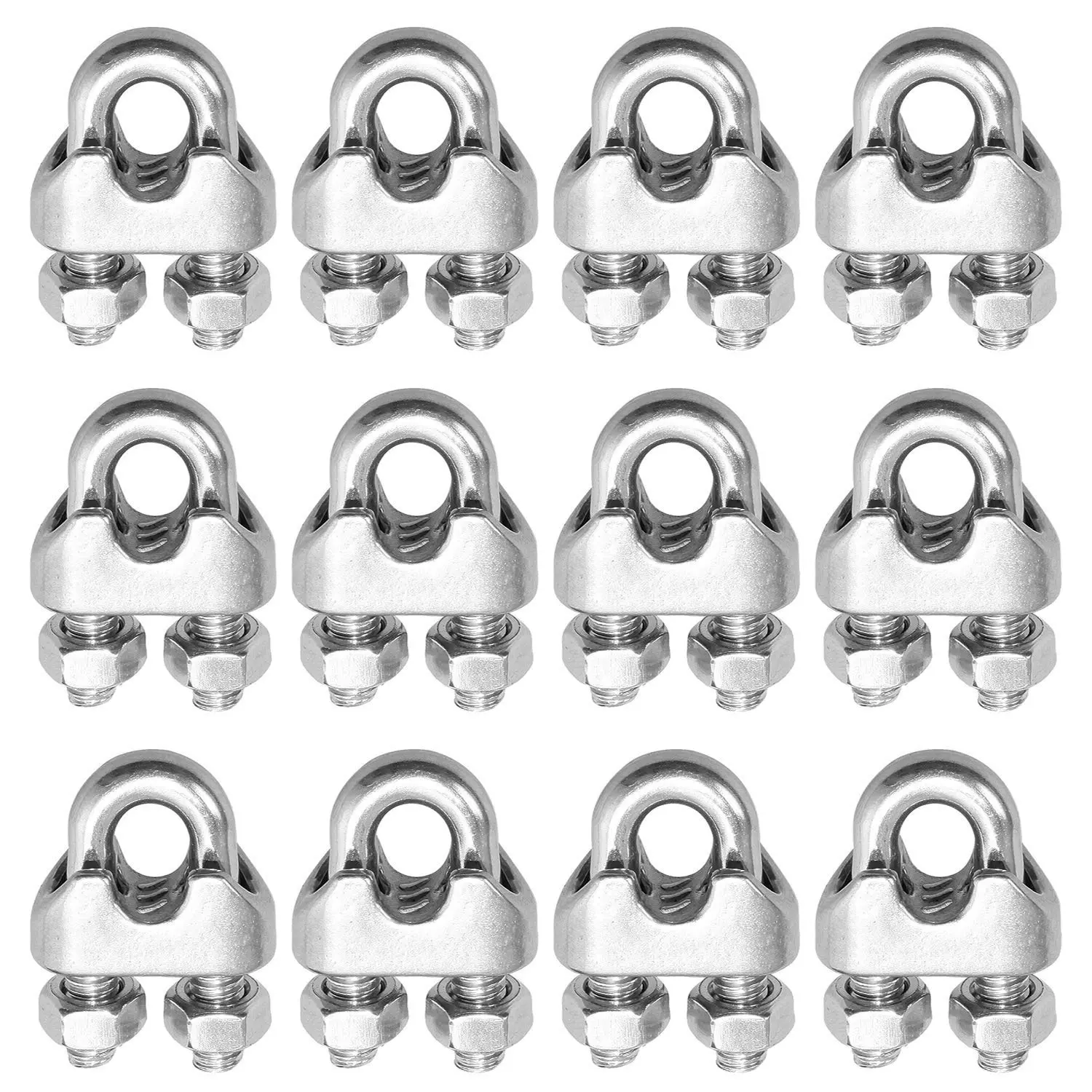 12-Count 304 Stainless Steel Wire Rope Clamps - 1/4 Inch (6mm) Diameter Cable Fasteners, 12 Pieces for Secure Rope Connections, Clotheslines, Hanging Banners
