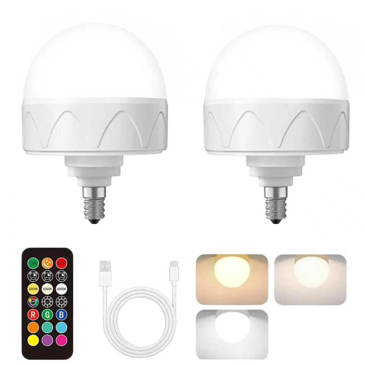 LED Emergency Light Bulb E12/e14 Base Magnetic Detachable Rechargeable Remote Control Dimmable Timer Wireless Wall Mount Cabinet Lamp Led Rgb Lights Dimmable Bulbs