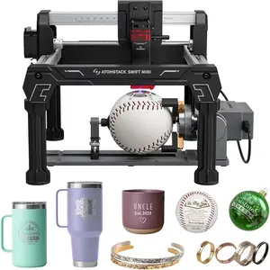 ATOMSTACK SWIFT MINI 3000m WHigh-Precision Laser Cutting And Engraving Machine + R8 High-Precision Laser Rotary Roller, 135mm*145mm Ultra-Accurate Working Area,  , Friendly Wood Sign Leather Coating Metal Lettering Craft Tools