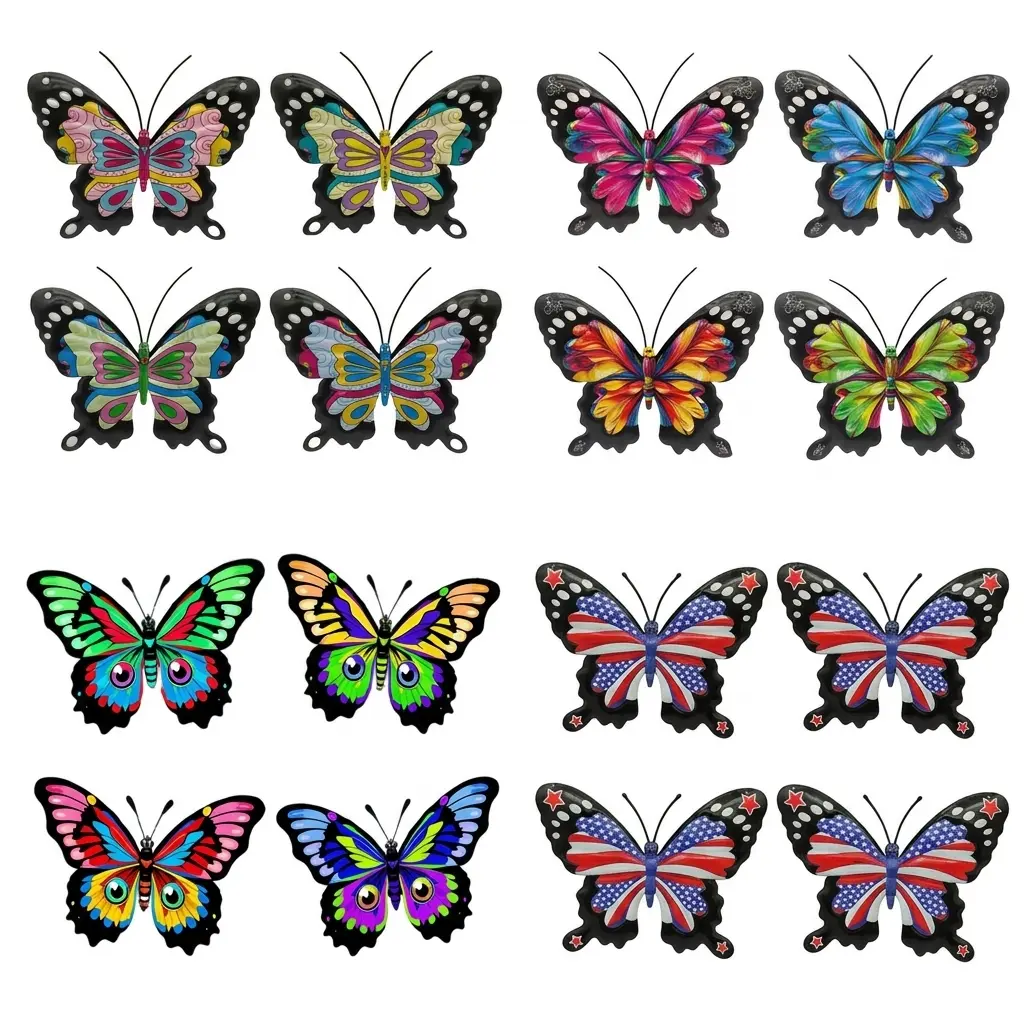 Colorful Metal Butterfly Wall Art (4pcs). Outdoor fence art decoration, ideal gift for family and friends, garden decoration, art design, decorative butterflies, perfect for gardening enthusiasts. Christmas gift.