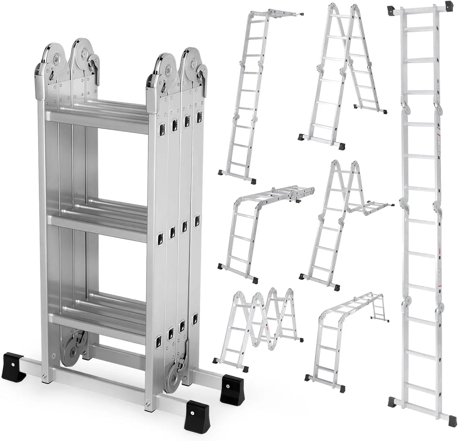 7-in-1 Multi-Position Folding Ladder, 330LBS Load Capacity Aluminum Extension Step Ladder, Heavy Duty Collapsible Ladder for Home, Roof, RV & Painting