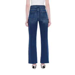 Vogatiques High Rise Wide Leg Jeans Dark Wash Denim Pants BYW8066 Raw Hem