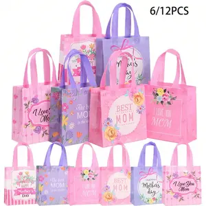 6/12pcs Mother's Day Party Gift Bags, Floral Print Appreciation Gift Bags, Mother's Birthday Gift Packaging Bags, With Handles, Flower Gift Bags, Party Favor Bags, Suitable For Shopping Malls And Retail Stores，party supplies