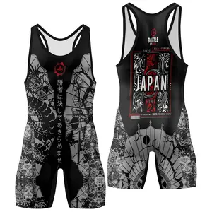 BattleFitGear Samurai and Dragon Wrestling Singlet – Men's Compression Fightwear for BJJ, MMA, Grappling & Gym Warriors