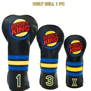 Funny Bogey King Golf Head Covers - Leather Driver Headcover, Fairway Wood, and Hybrid Covers - Inspired Design with Bogey King Design Premium Embroidery - Unique Golf Gift & Accessories, Golf Accessory for Men and Women Golfers