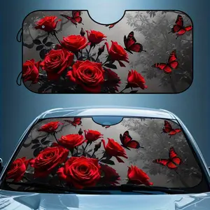 1pc, Gothic Design Featuring Red Roses And Butterflies, Lace Style Sunshade for The Front Windshield of Your Car. It Has a Compact And Foldable Design, Perfect for Everyday City Driving, Scenic Drives, And Outdoor Relaxation