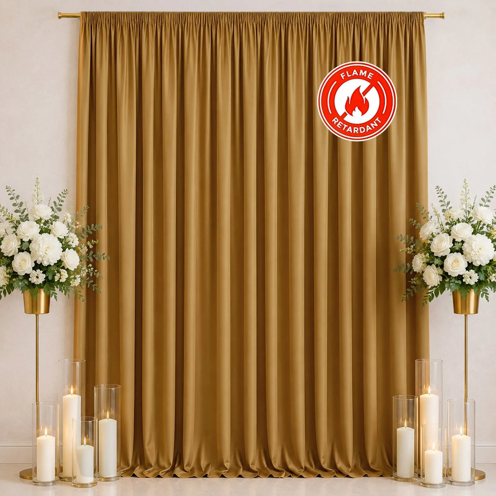 Scuba Polyester Backdrop Curtain Gold 10ftx12ft Durable Flame Resistant Wrinkle-Free Event Drape Panel With Rod Pocket
