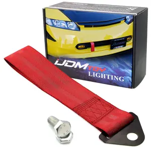 iJDMTOY Sports Red Appearance Racing Style Nylon Tow Strap Universal Fit For Front or Rear Bumper