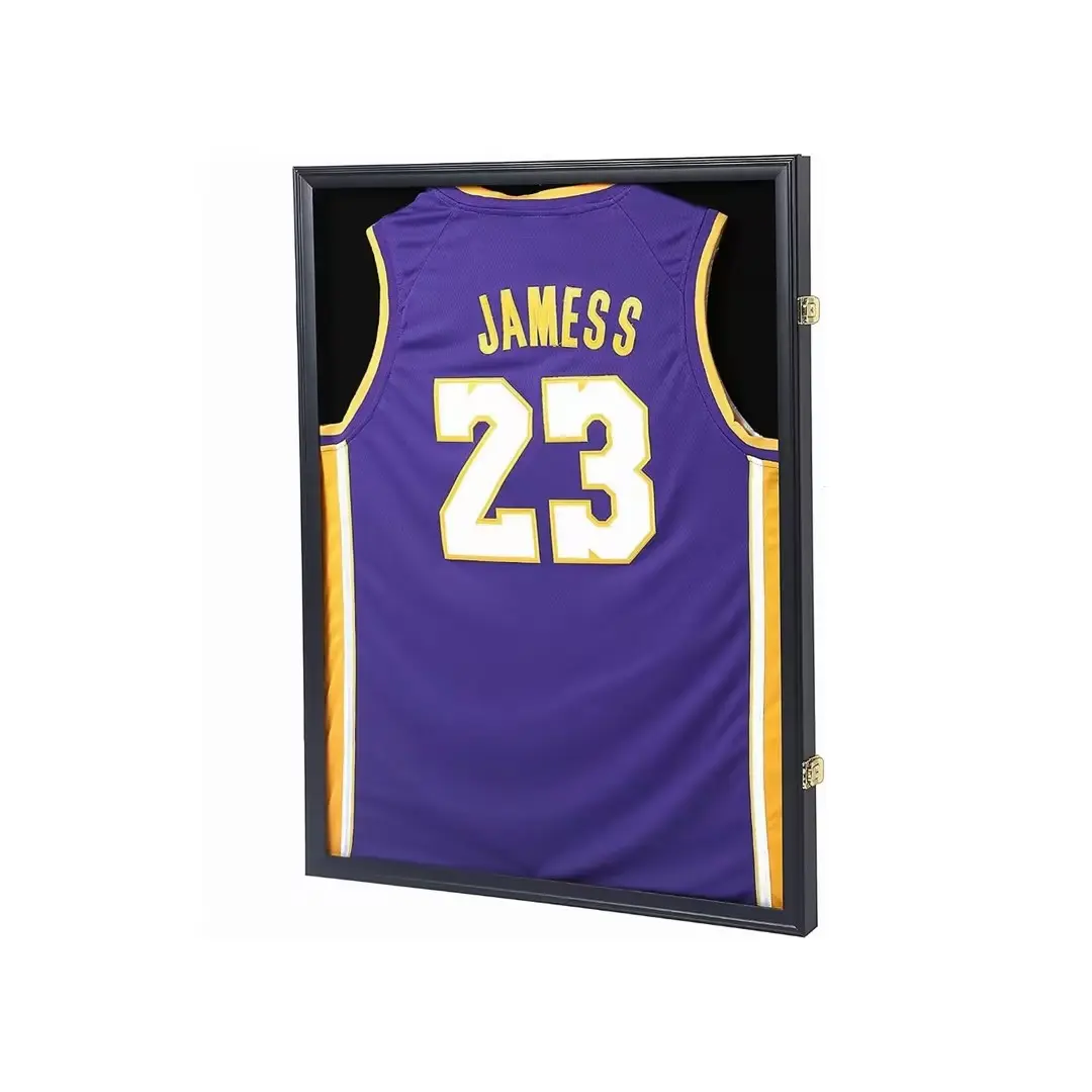 Premium Lockable Jersey Display Case - Solid Wood Shadow Box (31.25" x 23.25" x 1.5"), Museum-Quality UV Protective Fade-Resistant Acrylic Front, Key-Lockable Door, Integrated Hangers, Fits Most Jerseys, Home or Office Decor, Ideal Gift