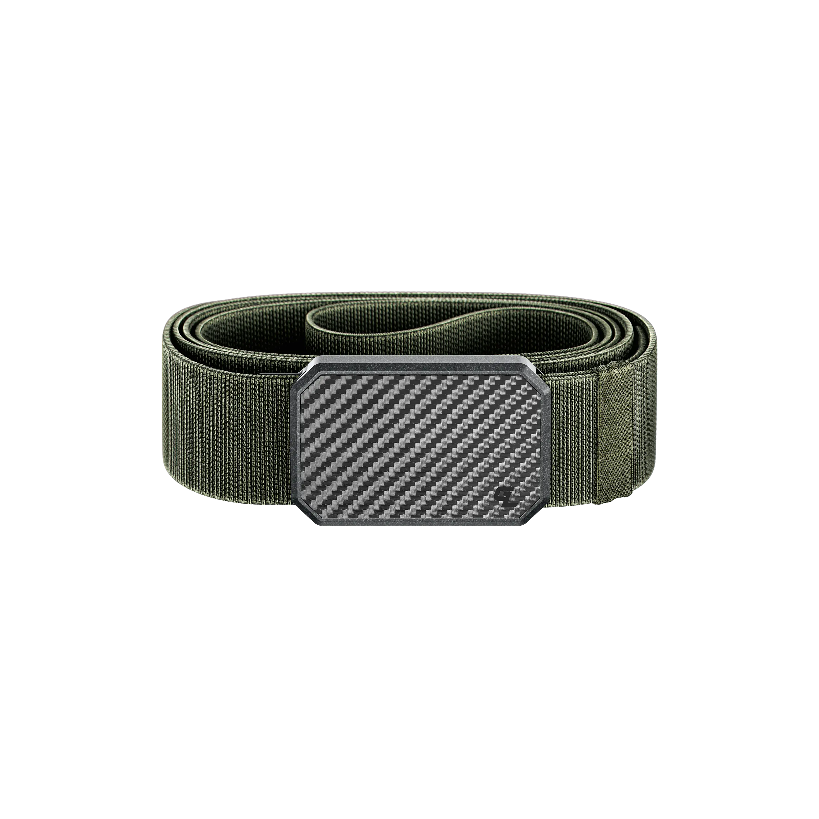 Groove Belt – Modern Stretch Belt for Men, Sleek Everyday Wear – Carbon Fiber / Base Camp Green
