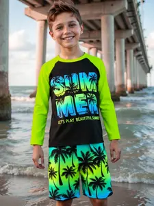 Kids' Dinosaur Theme Swimwear Set, Long Sleeve Sun Protection, Suitable for Beach and Pool, Fun and Comfortable Kids Swimsuits, Swimwear Outfits