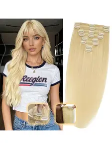 22-30inch Straight #613 Honey Blonde Clip In Human Hair Extensions Straight #613 Blonde Clip In Hair Extensions High-Quality Easy to Wear for Daily Styling Or Music Festival Part Exclusive Look, Festival Hairstyle, Party Hairpiece, Sleek Hairstyle