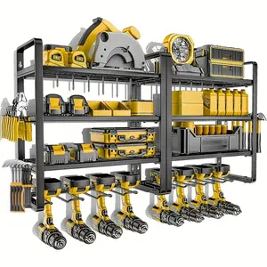 4 Tier Heavy Duty Wall Mounted Drill Bit Holder - Metal Tool Rack With Floating Storage For Garage Organization, Powder Coating, Multi-Purpose Tool Rack, Power Tools, Drill Bit Storage Organization Rack, Utility Rack