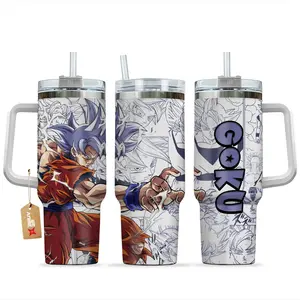 STORMMECH 40oz Handle Tumbler - Aura Champion Mug Insulated Stainless Steel Portable Beverage Flask, Vacuum Insulated Kitchenware Drinkware with Lid, Large Iced Coffee Mug, Anime Manga Fighter Otaku Gift
