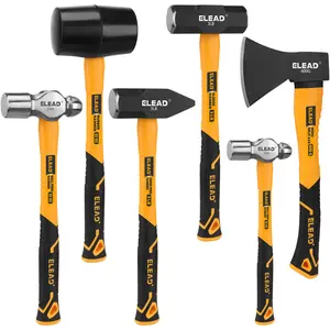 ELEAD 6-Piece Mallet Hammer Set, Fiberglass Handle Forge Steel Head, 32oz Rubber Mallet & Ball Peen Hammers, 16oz Ball Peen Hammer, 3LB Sledge & Cross Peen Hammers, 600g Wood Split Axe