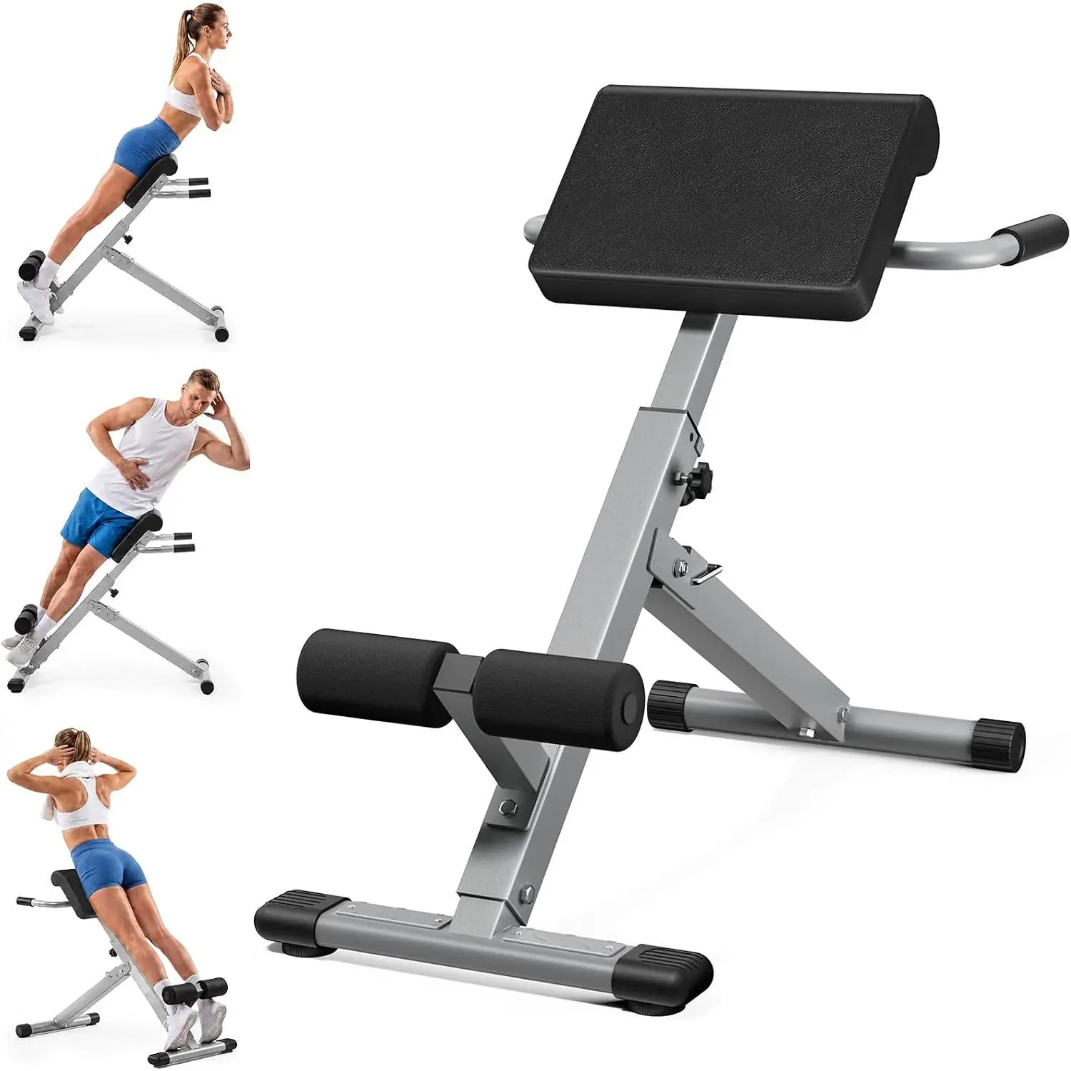 「FitnessGift」Foldable Roman Chair for Core Training – Adjustable Hyperextension Bench & Back Extension Machine for Abs, Lower Back, Glutes, Home Gym