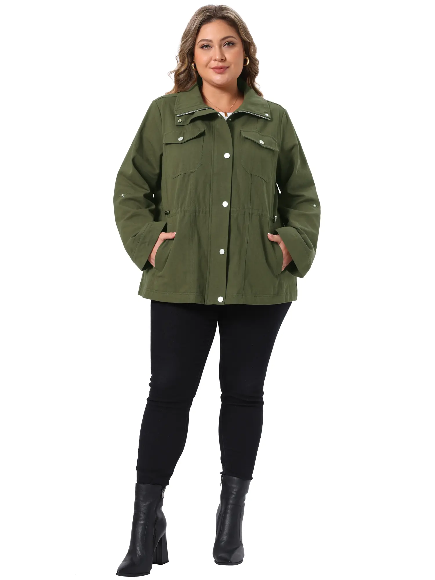 Agnes Orinda Women's Plus Size Utility Jacket Lightweight Drawstring Waist Anorak Jackets with Pockets Coat Outfits