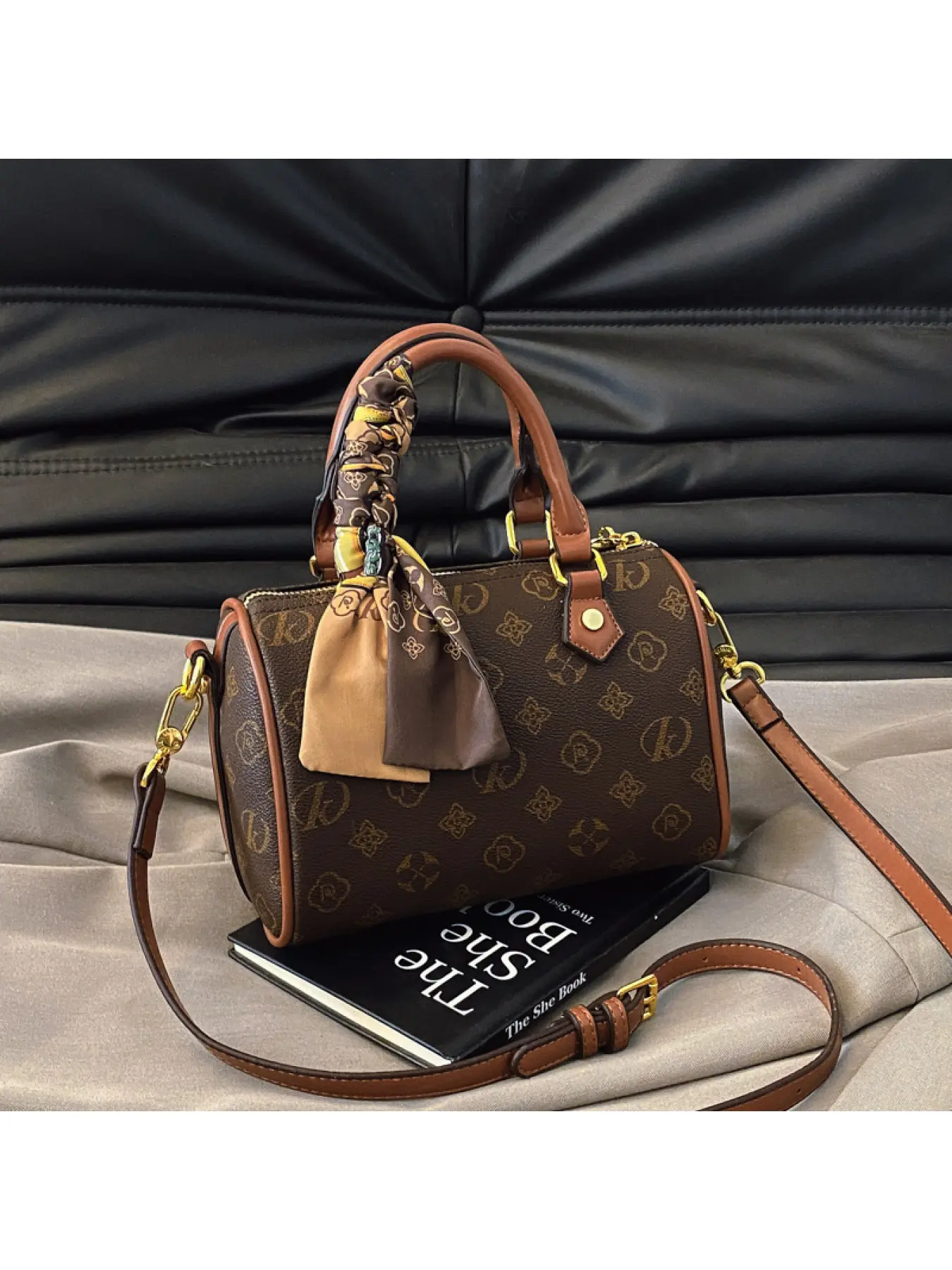 2026 new vintage monogram bucket bag Boston pillow bag PVC shoulder crossbody bag stylish women's bag Fashionable Patterned Bag