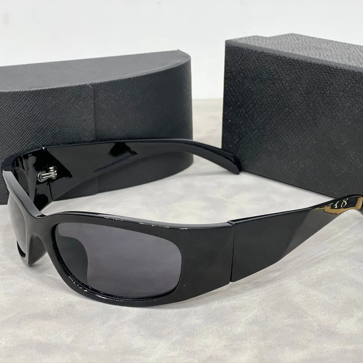 Classic Y2K Curved Wrap Sunglasses High Gloss Integrated Frame Retro 2000s Eyewear UV Blocking Dark Lens Avant Garde Side Coverage Trendy Casual Street Outfit Accessory For Daily Hangout Fashion Photo Shooting Stylish Shades