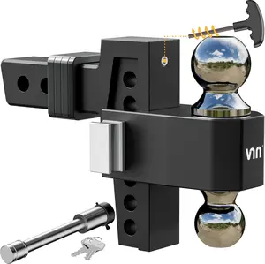 VNN Adjustable Drop Hitch, Dual-Ball(2'', 2-5/16'') Adjustable Hitch, Fits 2-Inch Receiver, 6-10 Inch Drop Hitch, 15,000 LBS GTW-Truck Trailer Hitch, Heavy Duty Solid Ball Mount, Black