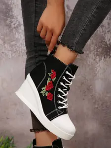 Women's High-Top Canvas Shoes, New Fashionable Thick Sole Casual Sneakers, Comfortable Slip-On Design for Daily Wear & Outdoor Activities, Walking Shoes