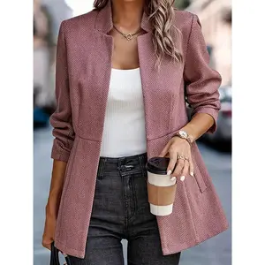 NewWomen's Herringbone Front Blazer - Business Casual Long Sleeve Work Jacket with Full Lining and Thickened Shoulders Can be used with raincoat