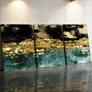 3 Counts Wooden Framed Canvas Painting, Abstract Gold And Teal Texture Images, Exquisite Poster, Perfect Gift, Decor For Living Room, Bedthroom, Modern Art, Fashion Family Poster, Wall Art Decoration