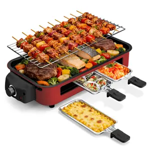 Pukomc Indoor Smokeless Grill 1500W Non-Stick Cooking Removable Plate Dishwasher Safe for Grilling Roasting & Frying Portable Barbecue Tabletop Griddle Red