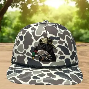 Duck Dog Camo Snapback Hat, Black Lab Mallard Patch, Waterfowl Trucker Cap, Outdoor Sports Hat, Camo Rope Cap, Gift For Dad, Mesh Hat, Casual Cap
