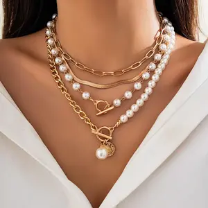 Pearl-Embellished Elegant Beaded Necklace - Fashionable Long Layered Bead Chain with OT Clasp, Versatile Dangling Pearl Waist Chain for Summer Wear, Dangling Pearl Necklace