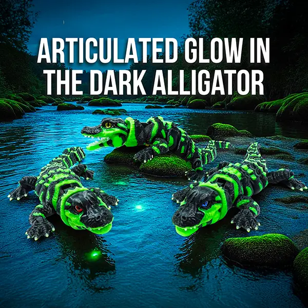 Articulated Glow in the Dark Alligator – Smooth Poseable Joints, Bold Night Glowing Finish, Built for Power and Presence, A Must-Have for Fantasy Creatures Fans, Desk Hunters, and Lizard Seekers