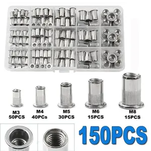 Durable and Sturdy Rivet Nuts (150pcs/set), Aluminum Alloy Threaded Insert Nutsert, Rivnuts for Riveter Riveting Nut-Gun Tools, Hardware, Parts, Industrial