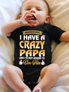 Baby "Warning I Have A Crazy Papa" Short Sleeve Bodysuit - Soft Cotton Infant Onesie - Funny Family Newborn Outfit for Boys & Girls