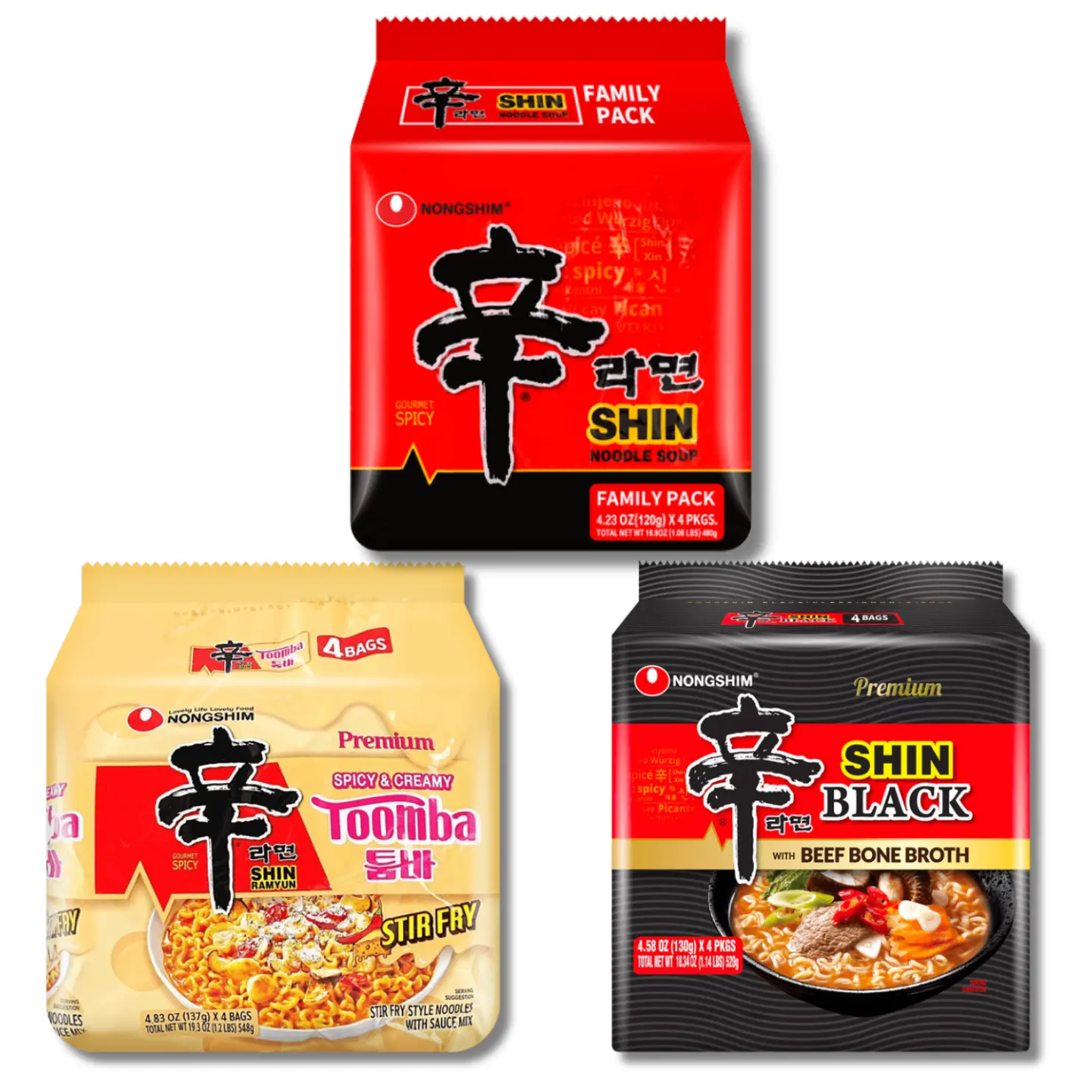 NONGSHIM Shin Ramyun Limited Aespa Packaging Chewy Spicy Instant Ramen Noodles 4-Pack - Premium Beef Bone Soup, Toomba Variety, Hot & Spicy Food, Ambient Pantry Item