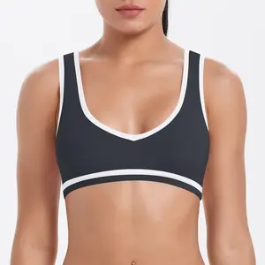 Double-sided brushed fabric color-blocked tight-fitting breathable workout sports bra with a stylish back design suitable for running fitness and yoga, Seamless, Sports Bra For Women, All Seasons