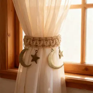 Star and Moon Pendant Window Curtain Tiebacks, Home Decor Accessories, Living Room, Bedroom, Study, Holiday Decoration, Window Decorations Supplies