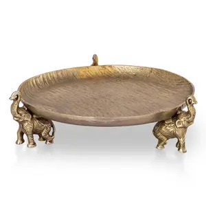 SPI Metallic Aluminium Round Plates - Elephant Trio Decorative Tray, Ideal for Kitchenware, Tableware and Room Decor